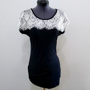 NWT Black and White Lace Top Dots Brand Size S
